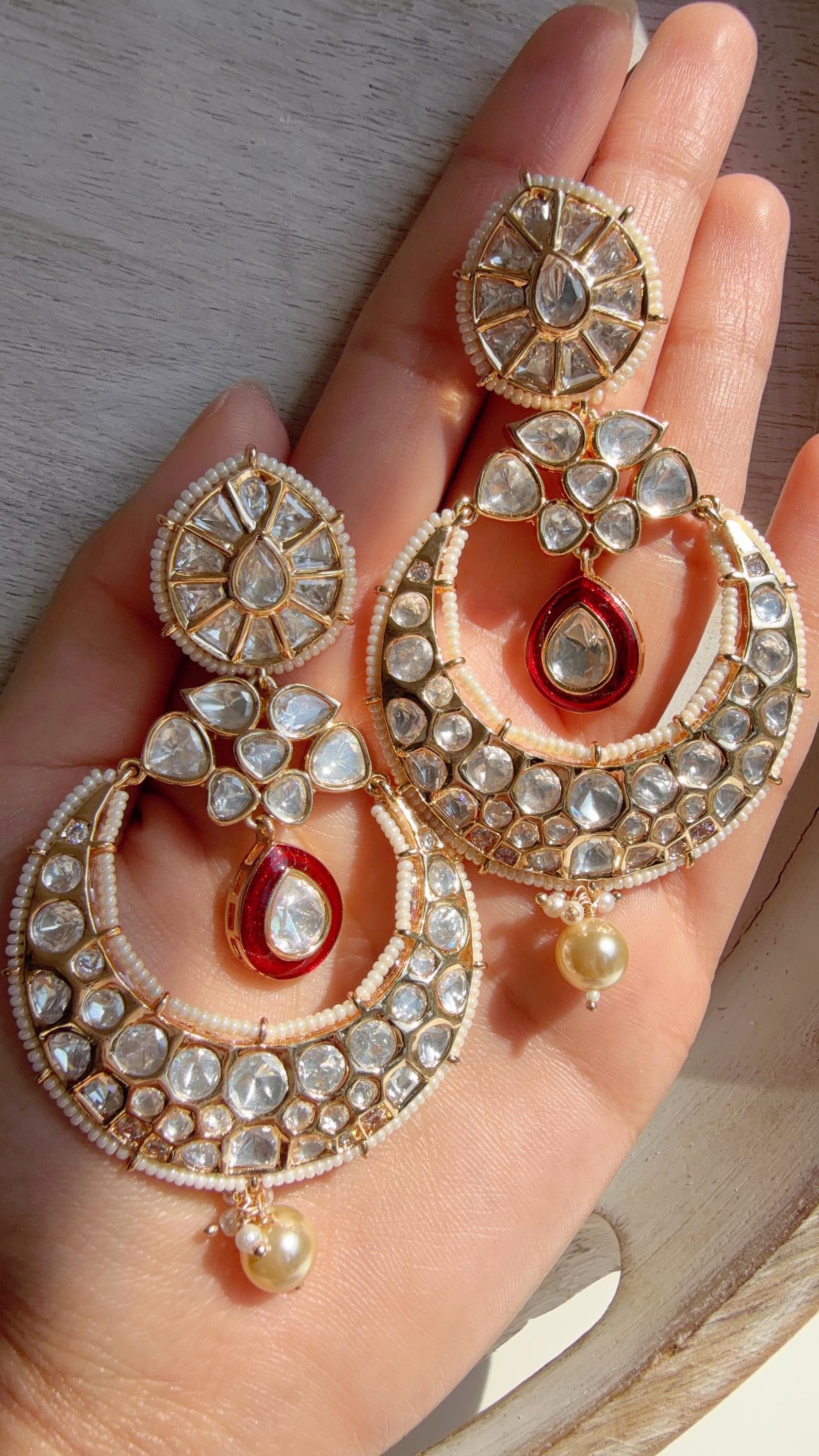 Sabyasachi-Inspired Moissanite kundan Ruby chandbali Earrings/ Statement Jewelry/Moissanite jhumka Earrings/Bridal Diamond earrings