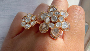 Bridal Kundan Moissanite Ring/Gold bridal Ring/Double Finger Kundan Statement Ring /Two Finger Kundan ring
