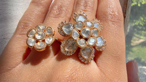 Bridal Kundan Moissanite Ring/Gold bridal Ring/Double Finger Kundan Statement Ring /Two Finger Kundan ring