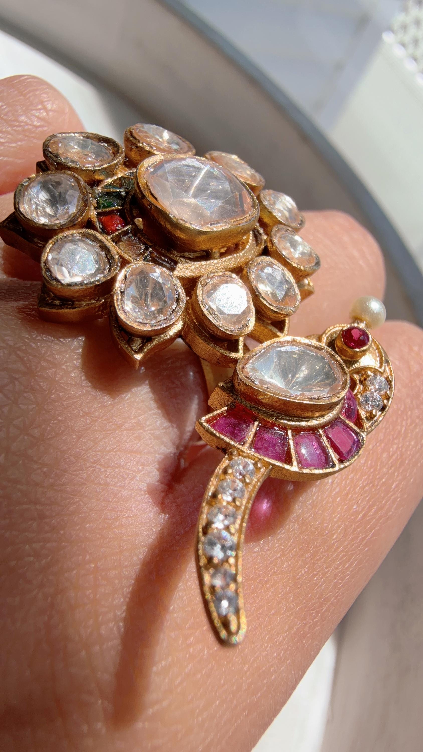 Rumi Navratan Bridal Kundan Moissanite kundan Ring/ Contemporary Diamond Navratna Gold Ring/Gold Bird Moissanite Ring/diamond bridal Ring