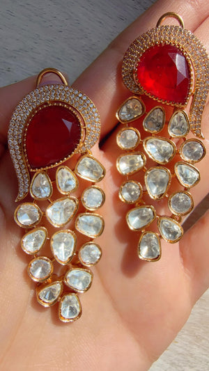 Sabyasachi-Inspired Moissanite kundan Ruby danglers Earrings/Elegant Statement Jewelry/Moissanite Earrings/Bridal Diamond