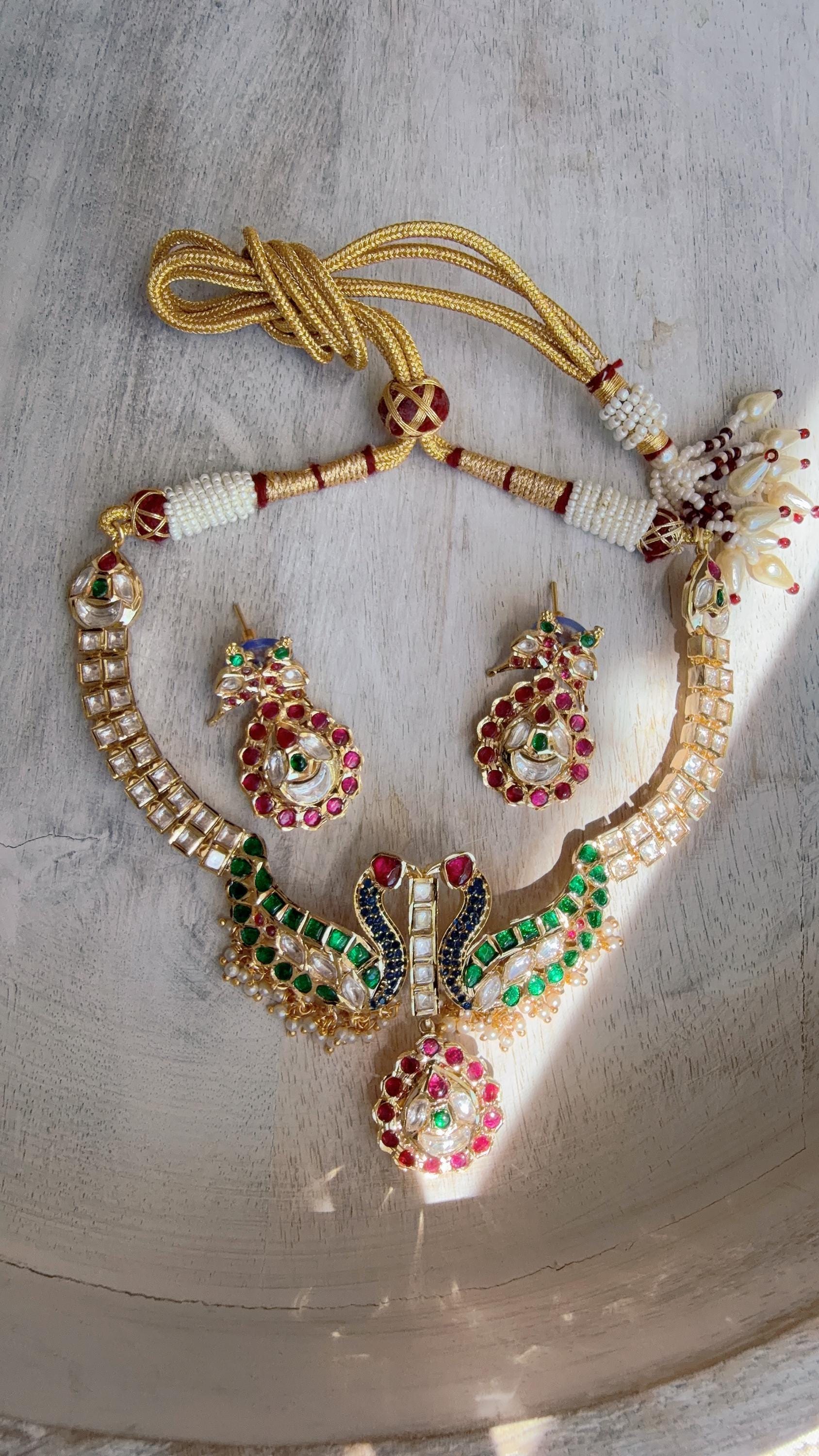 Pachi Kundan Bridal peacock Necklace Set | Moissanite Polki Kundan Necklace | Indian Wedding Jewelry | Statement Necklace