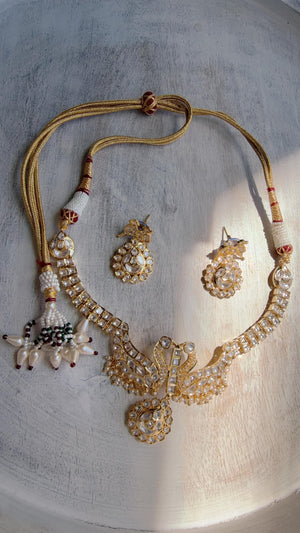 Pachi Kundan Bridal peacock Necklace Set | Moissanite Polki Kundan Necklace | Indian Wedding Jewelry | Statement Necklace