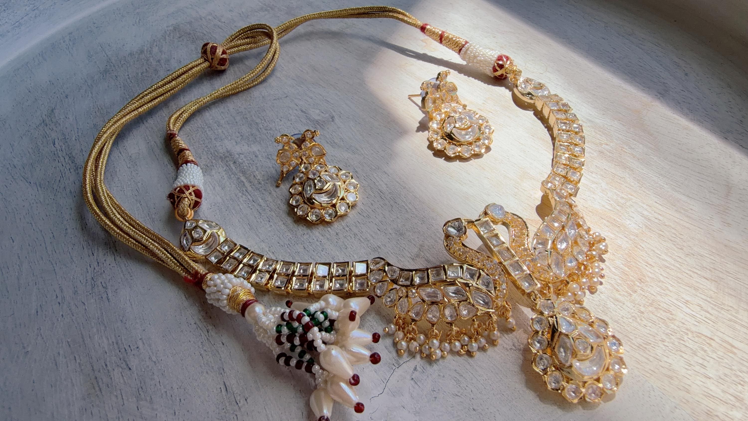 Pachi Kundan Bridal peacock Necklace Set | Moissanite Polki Kundan Necklace | Indian Wedding Jewelry | Statement Necklace