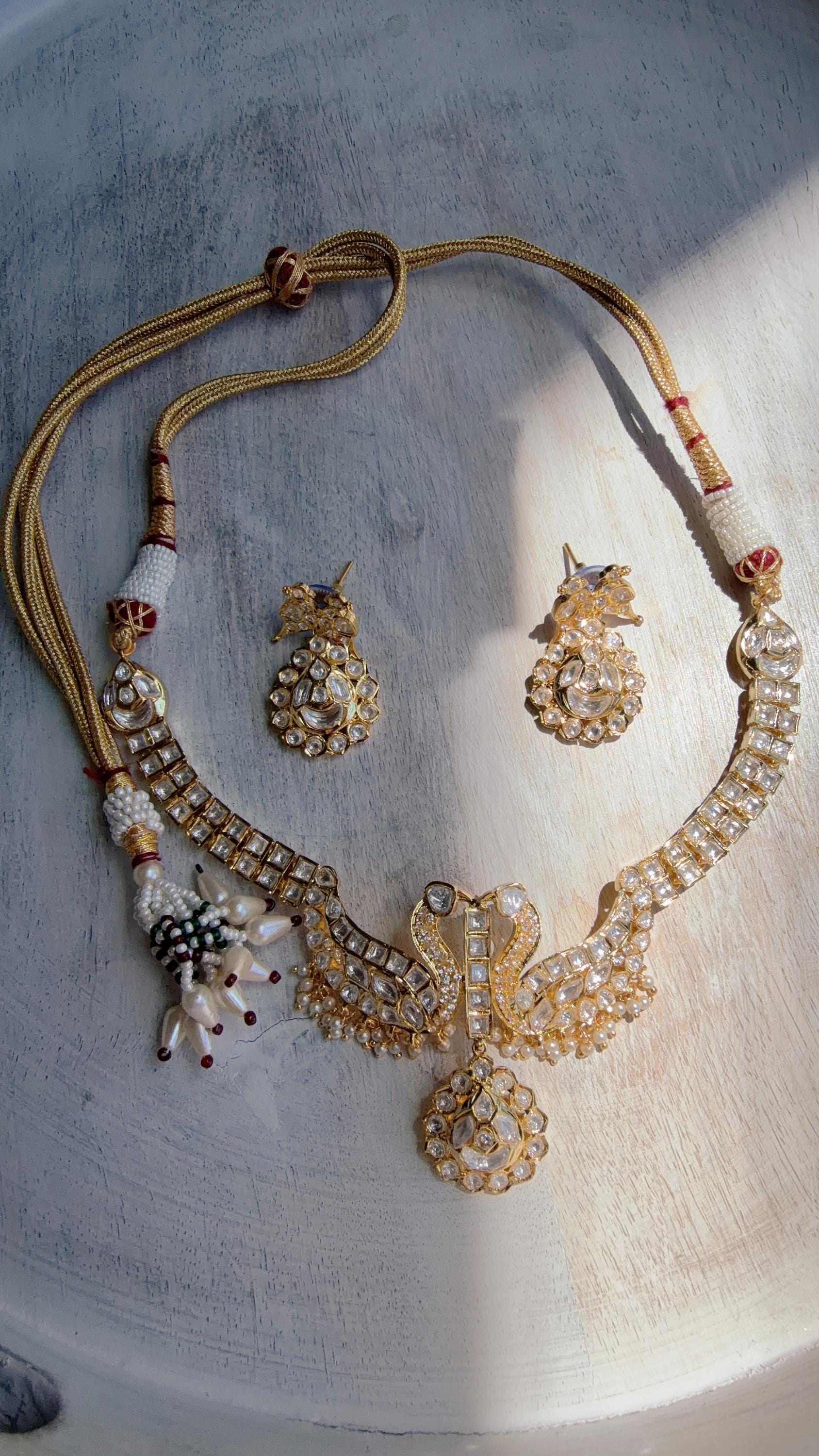 Pachi Kundan Bridal peacock Necklace Set | Moissanite Polki Kundan Necklace | Indian Wedding Jewelry | Statement Necklace