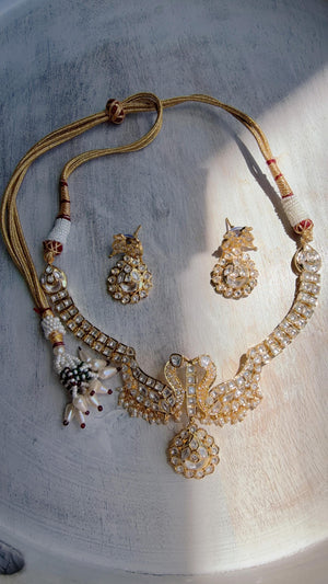 Pachi Kundan Bridal peacock Necklace Set | Moissanite Polki Kundan Necklace | Indian Wedding Jewelry | Statement Necklace