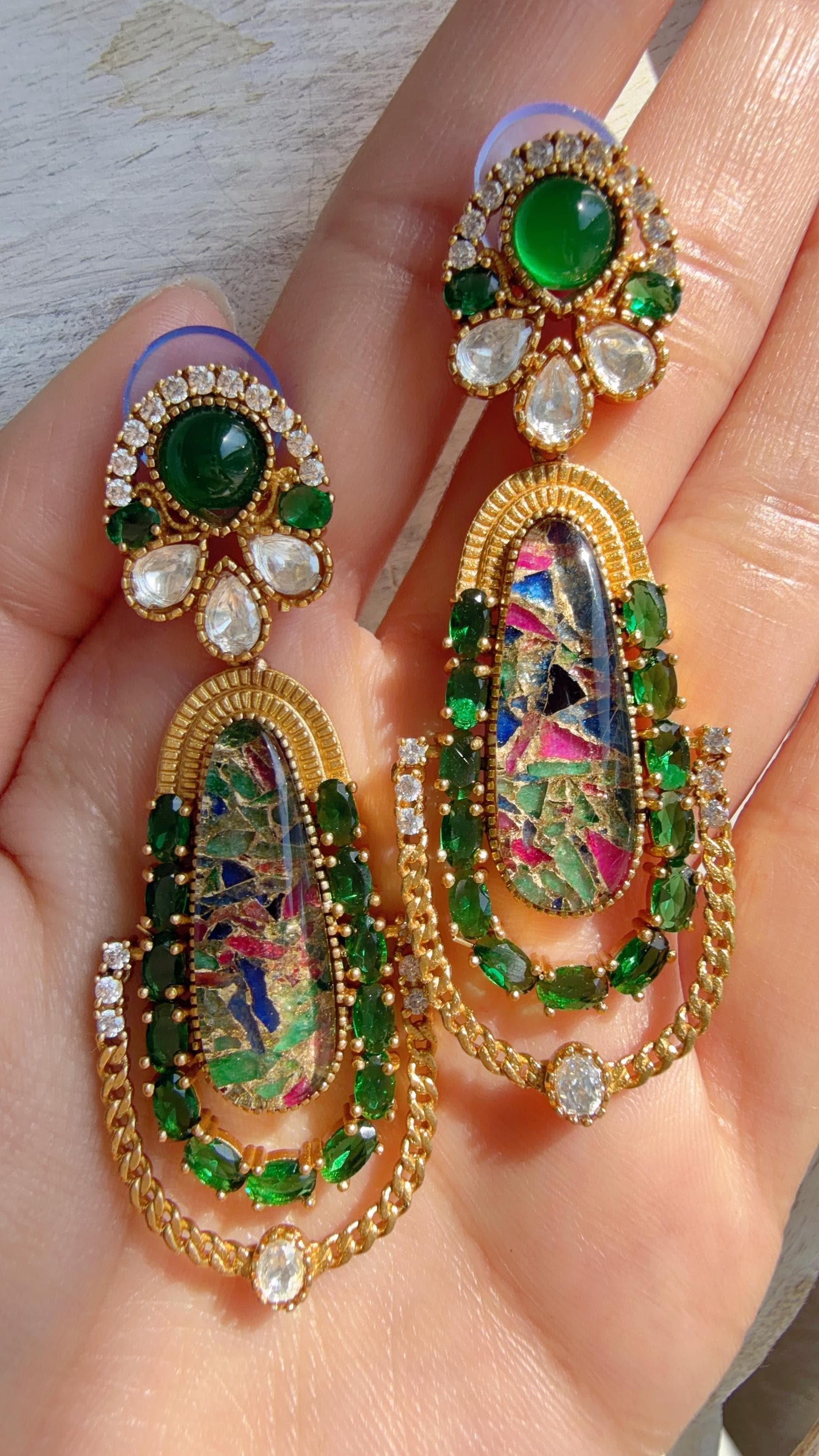 Kiran Sabyasachi-Inspired Moissanite Emerald Green Earrings/Elegant Statement Jewelry/ Moissanite Multi Earrings/Bridal Diamond earrings