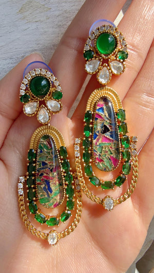 Kiran Sabyasachi-Inspired Moissanite Emerald Green Earrings/Elegant Statement Jewelry/ Moissanite Multi Earrings/Bridal Diamond earrings