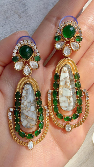 Kiran Sabyasachi-Inspired Moissanite Mother of Pearl Earrings/Elegant Statement Jewelry/Moissanite Multi Earrings/Bridal Diamond earrings