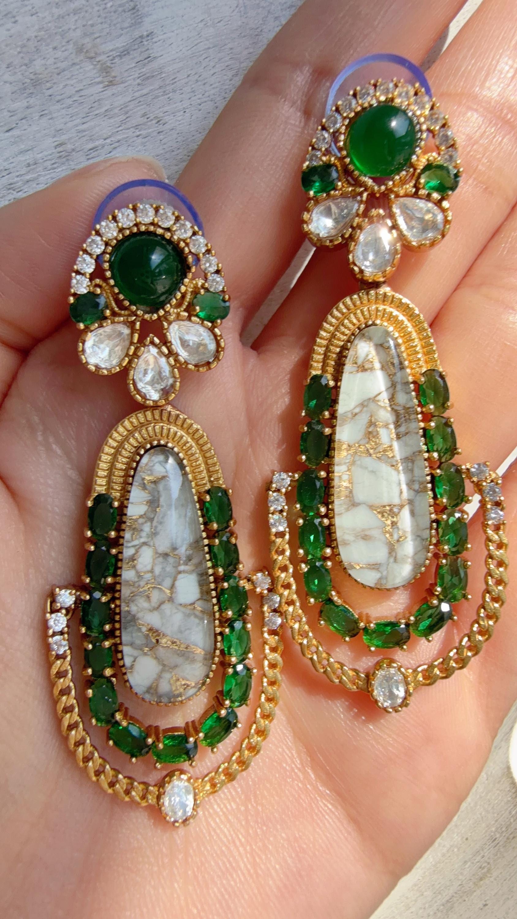 Kiran Sabyasachi-Inspired Moissanite Mother of Pearl Earrings/Elegant Statement Jewelry/Moissanite Multi Earrings/Bridal Diamond earrings