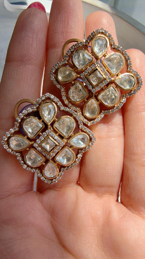 Moissanite diamond Kundan Studs /Indian Jewelry /Statement Stud Earring/Kundan Stud Earrings/Cz Studs/Diamond Studs