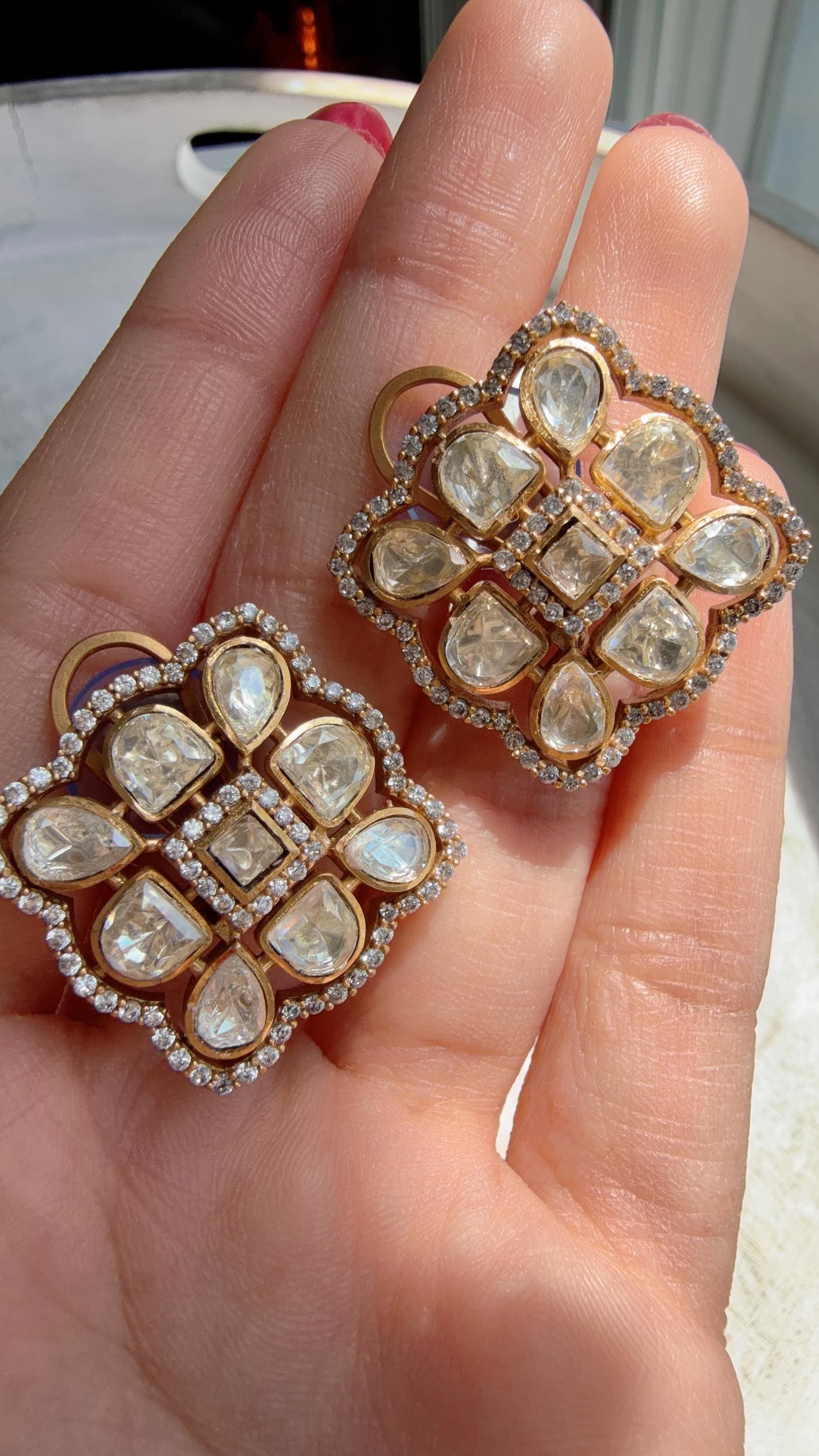 Moissanite diamond Kundan Studs /Indian Jewelry /Statement Stud Earring/Kundan Stud Earrings/Cz Studs/Diamond Studs