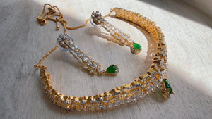 2 tone Emerald green diamond choker/Indian jewelry/Bridal choker/ bridal diamond choker/green necklace choker