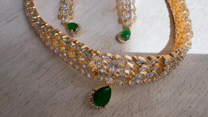 2 tone Emerald green diamond choker/Indian jewelry/Bridal choker/ bridal diamond choker/green necklace choker