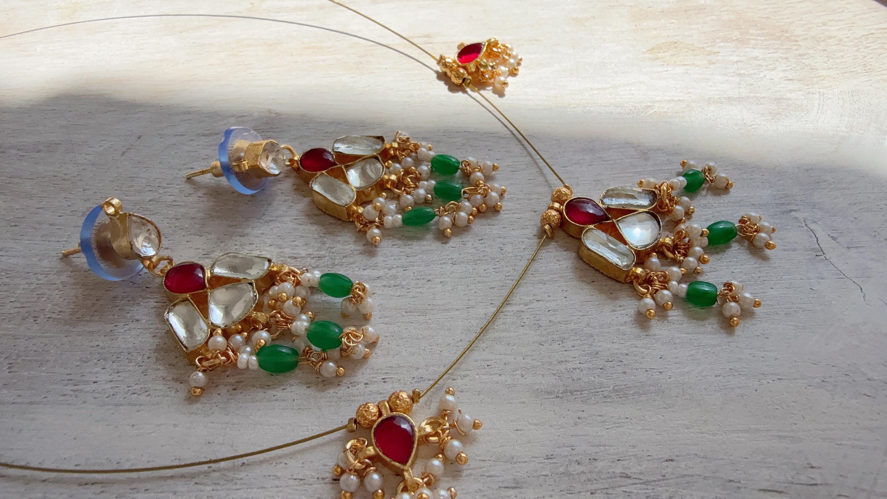 Pachi kundan invisible jewelry/Elephant Kundan Jadau Invisible Necklace /Pachi kundan Drop Simple necklace/Invisible kundan choker