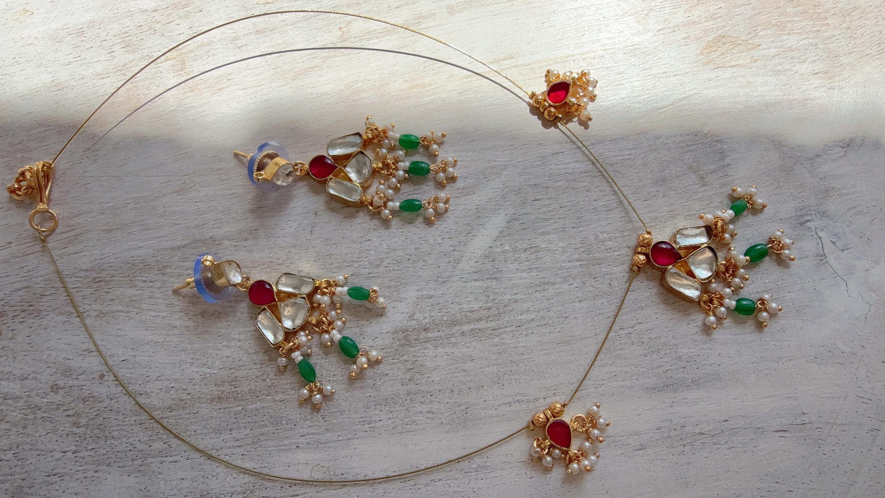 Pachi kundan invisible jewelry/Elephant Kundan Jadau Invisible Necklace /Pachi kundan Drop Simple necklace/Invisible kundan choker