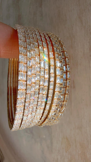 cubic zirconia Gold bangles set of 12/ Indian CZ Bangles/ diamond Bangle Set/Set of 12 gold American Diamond CZ Bangles