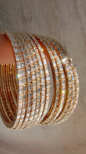 cubic zirconia Gold bangles set of 12/ Indian CZ Bangles/ diamond Bangle Set/Set of 12 gold American Diamond CZ Bangles