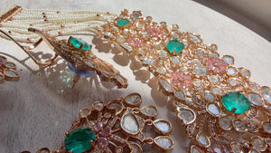 Nupur Sanon Inspired Mint Pink Kundan Choker Necklace Set | Polki Kundan Jewelry with Ear Cuff Earrings & Maang Tikka