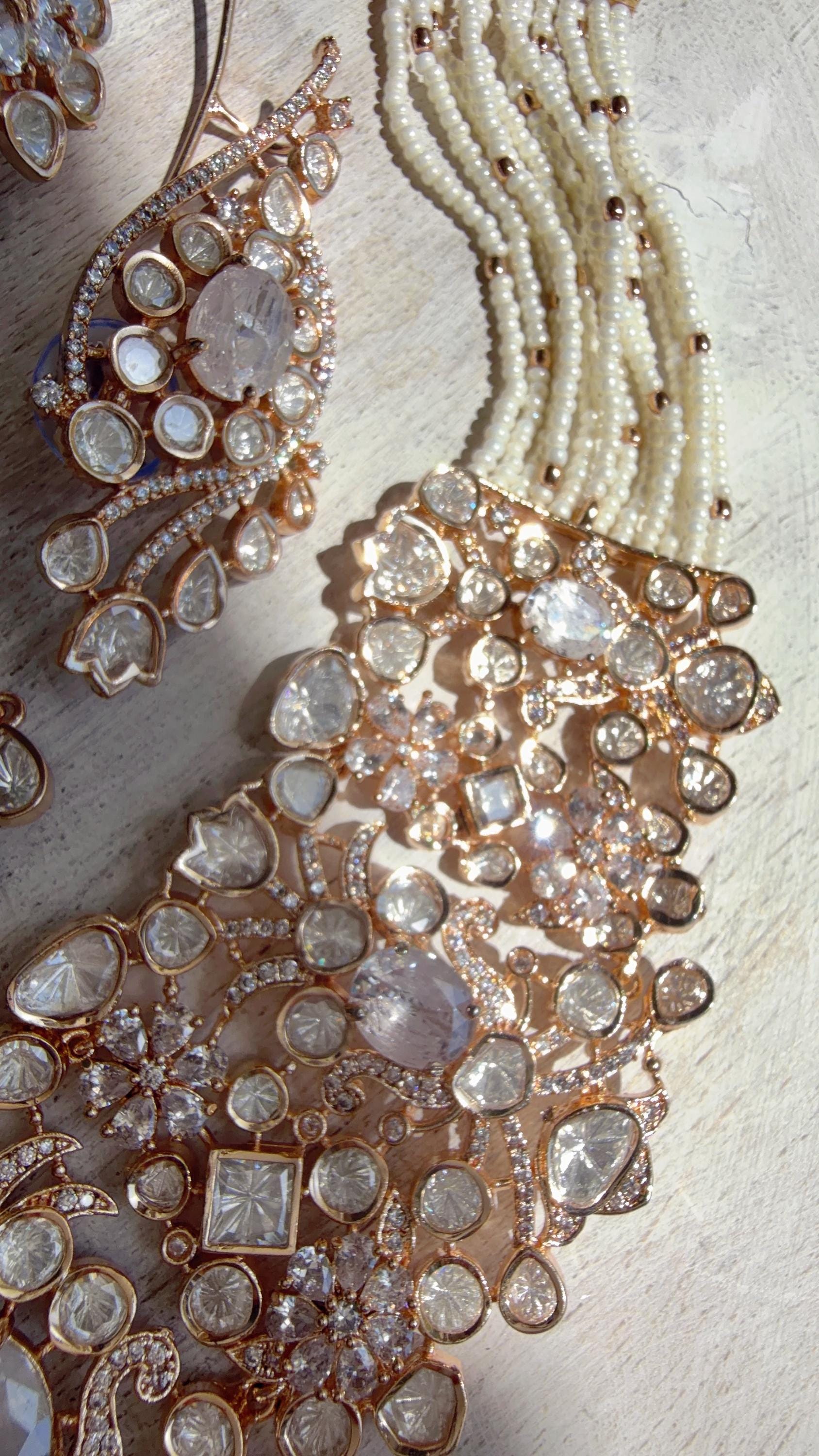 Nupur Sanon Inspired Gold Kundan Choker Necklace Set | Polki Kundan Jewelry with Ear Cuff Earrings & Maang Tikka