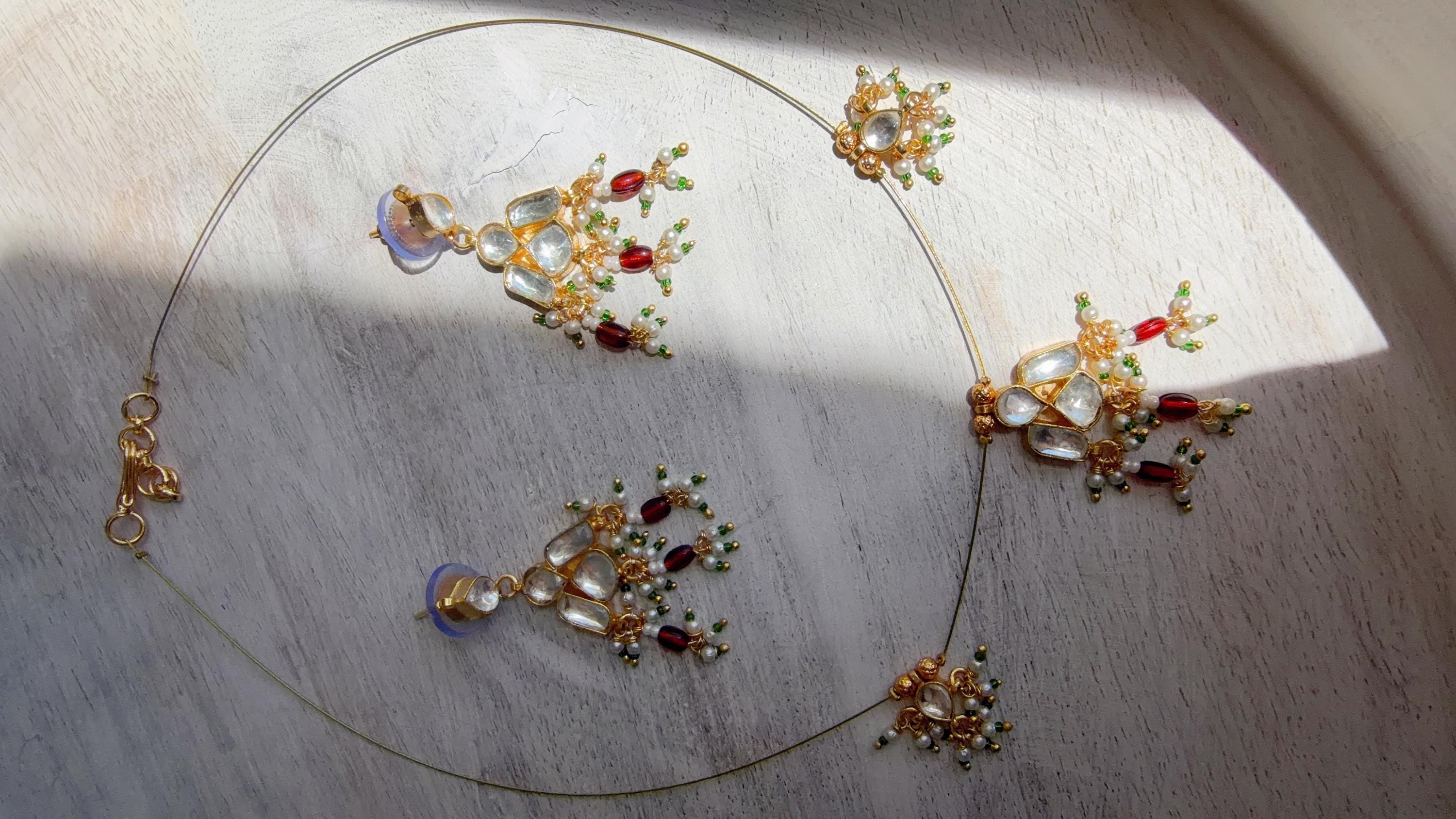 Pachi Kundan Invisible Jewelry Set | Elephant Kundan Jadau Invisible Necklace | Simple Drop Choker