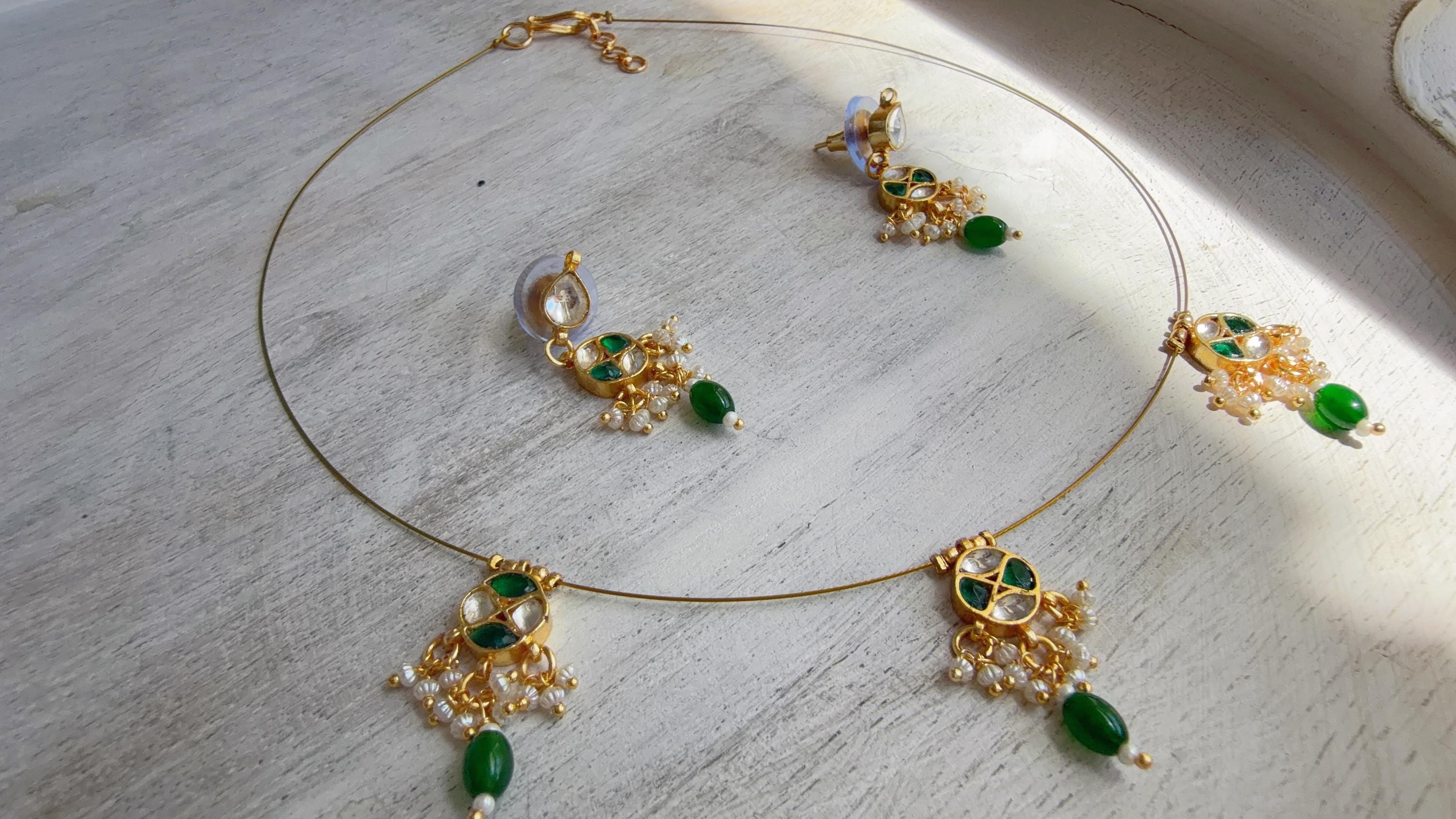 Pachi Kundan Invisible Jewelry Set | Elephant Kundan Jadau Invisible Necklace | Simple Drop Choker