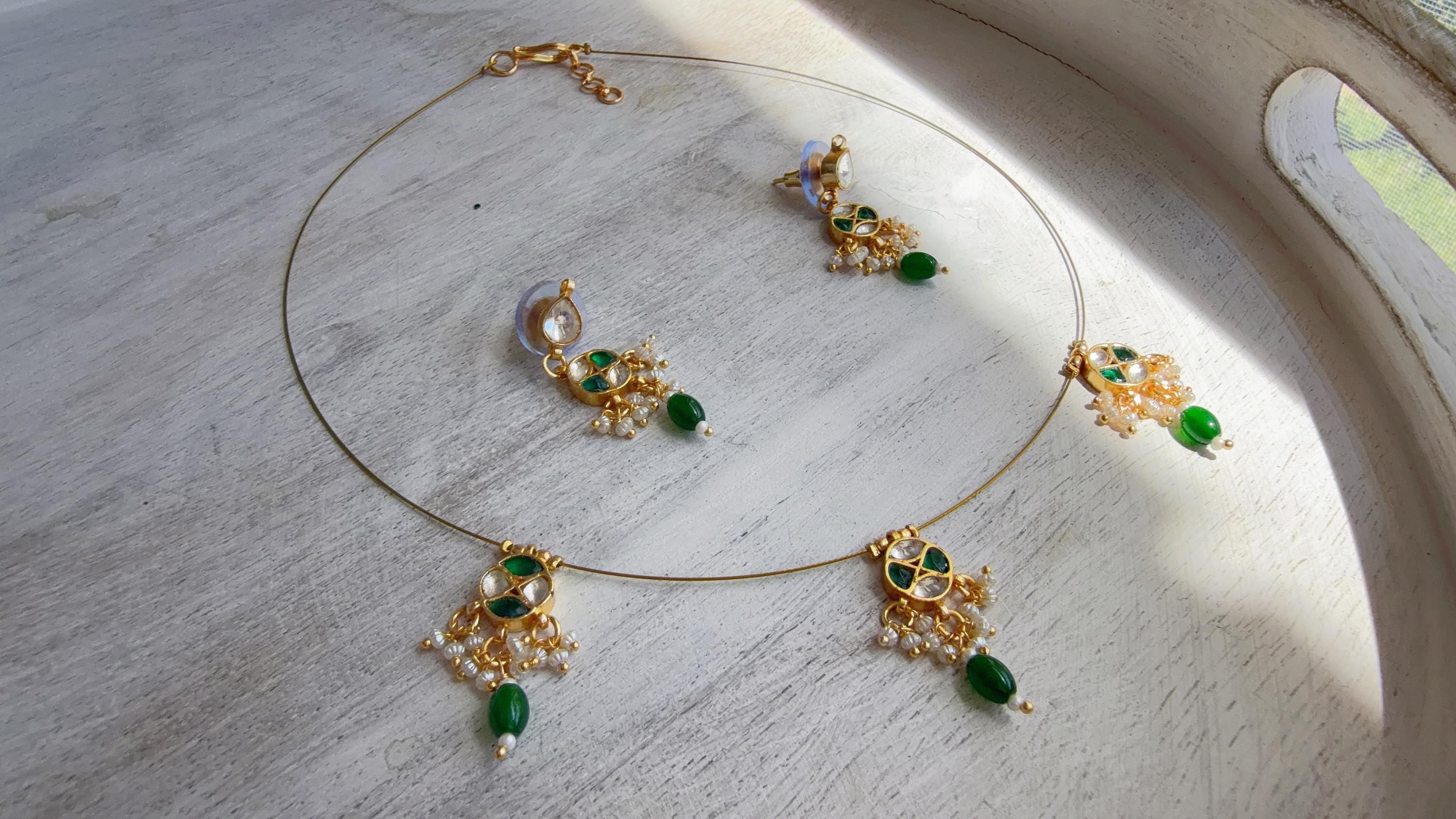 Pachi Kundan Invisible Jewelry Set | Elephant Kundan Jadau Invisible Necklace | Simple Drop Choker