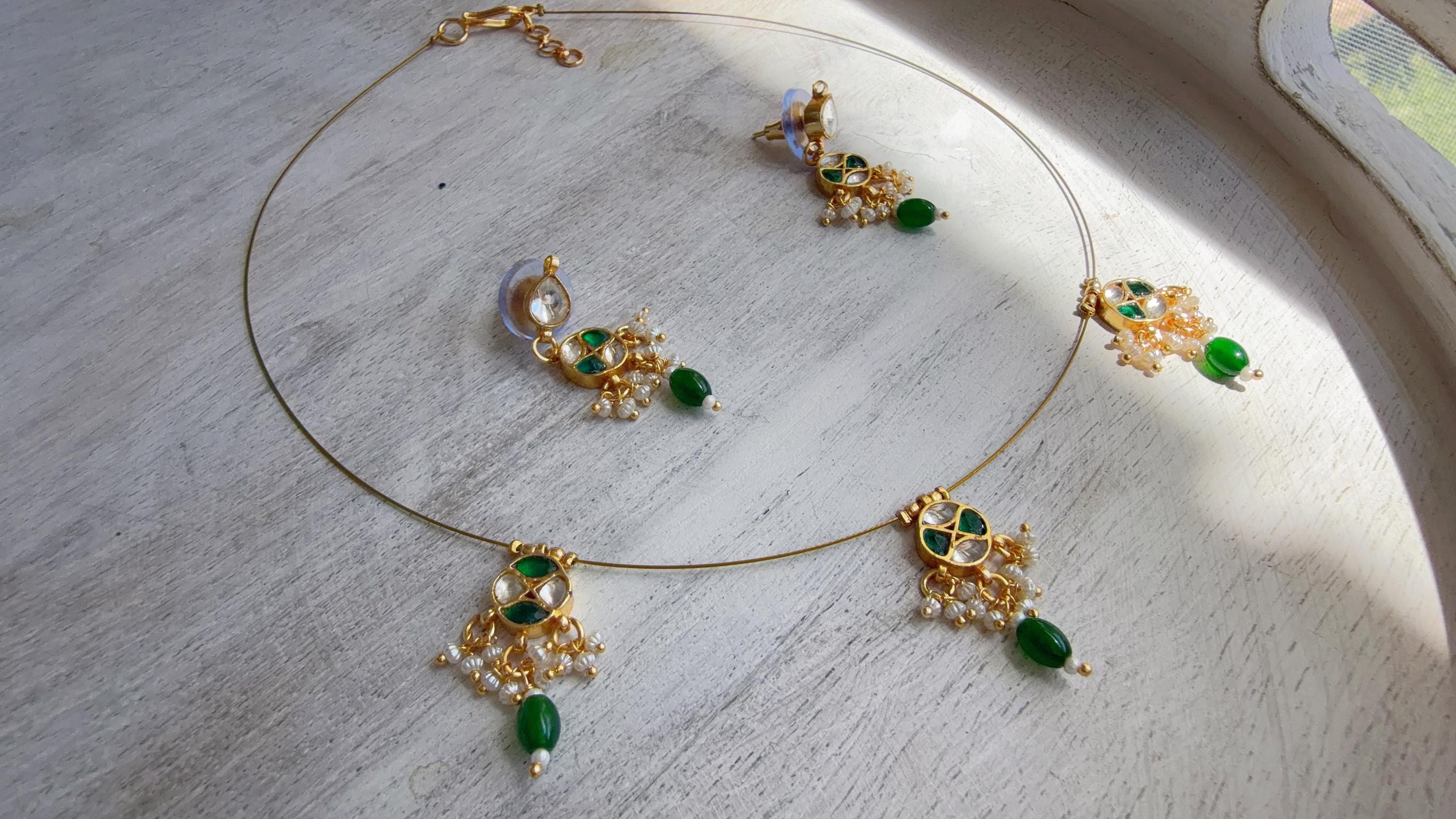 Pachi Kundan Invisible Jewelry Set | Elephant Kundan Jadau Invisible Necklace | Simple Drop Choker