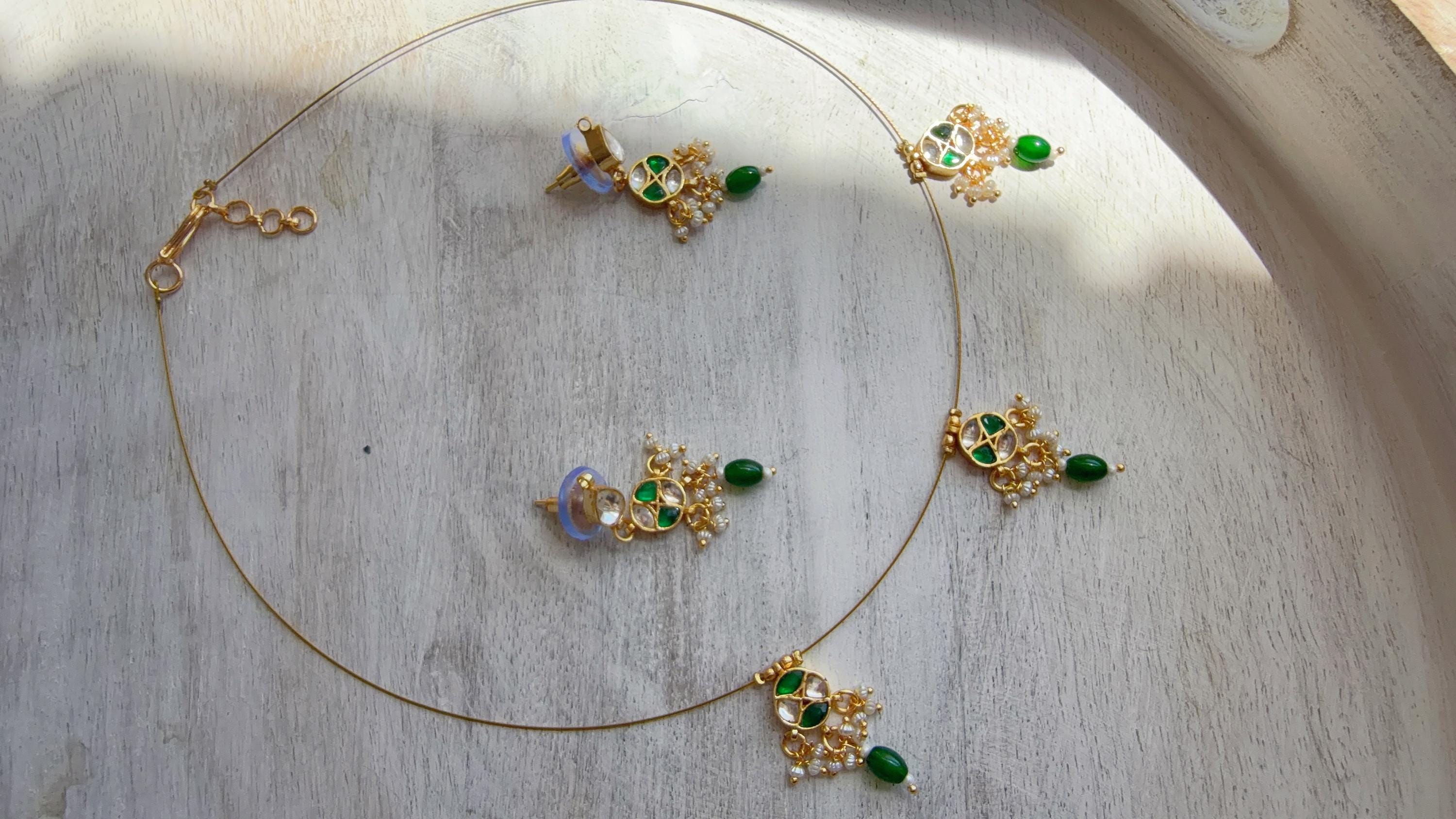 Pachi Kundan Invisible Jewelry Set | Elephant Kundan Jadau Invisible Necklace | Simple Drop Choker