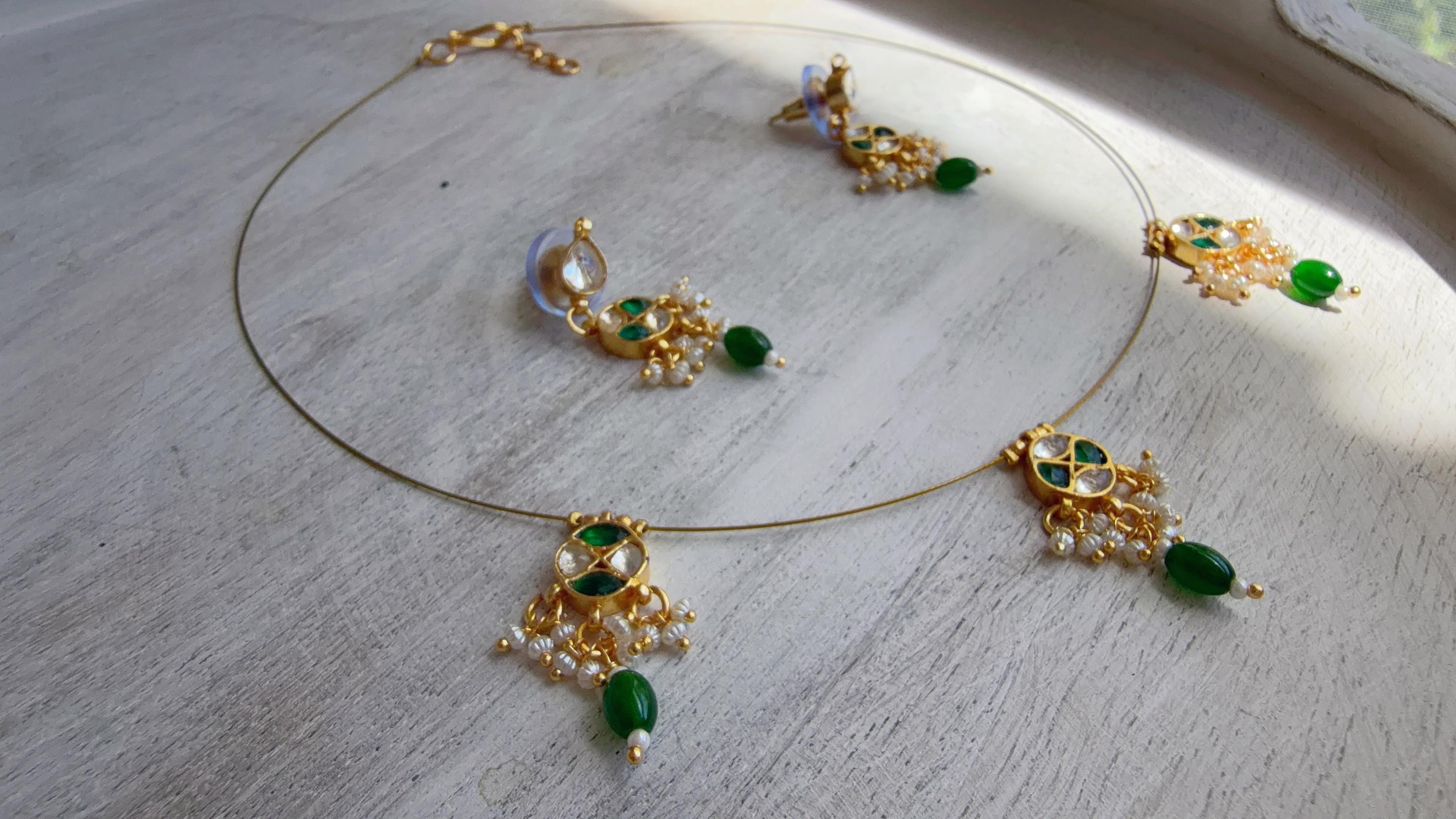 Pachi Kundan Invisible Jewelry Set | Elephant Kundan Jadau Invisible Necklace | Simple Drop Choker