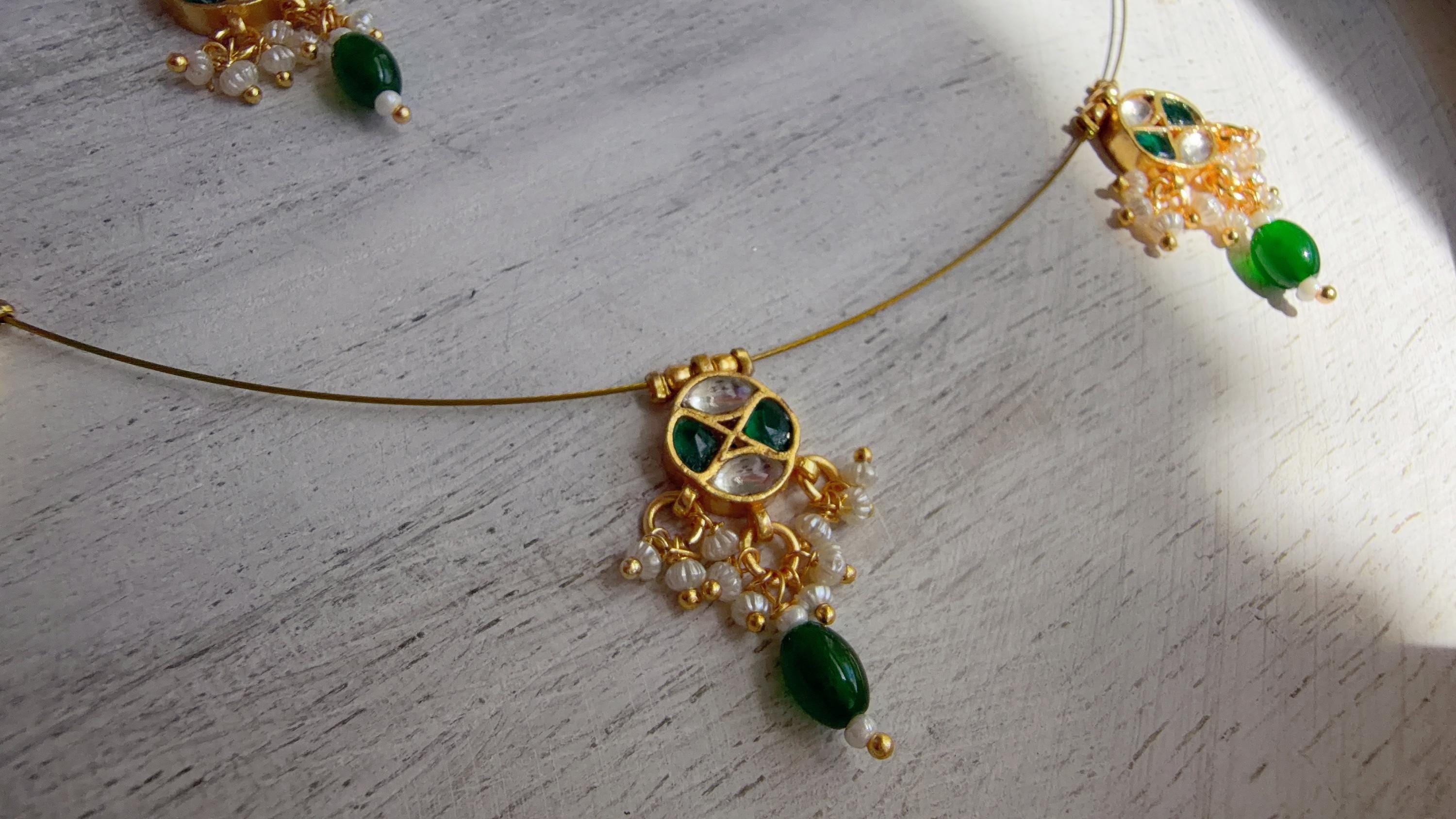 Pachi Kundan Invisible Jewelry Set | Elephant Kundan Jadau Invisible Necklace | Simple Drop Choker