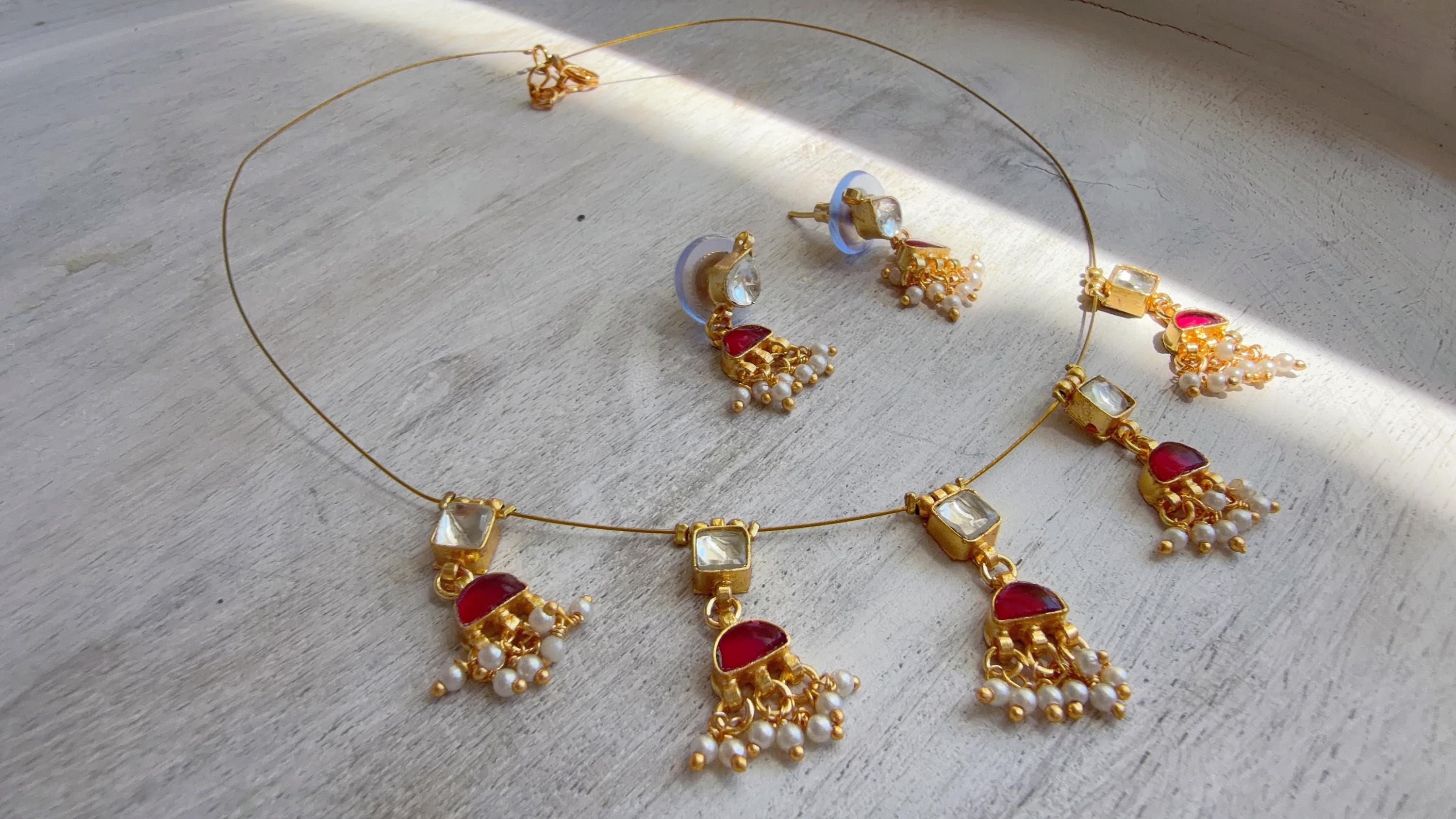 Pachi Kundan Invisible Jewelry Set | Elephant Kundan Jadau Invisible Necklace | Simple Drop Choker