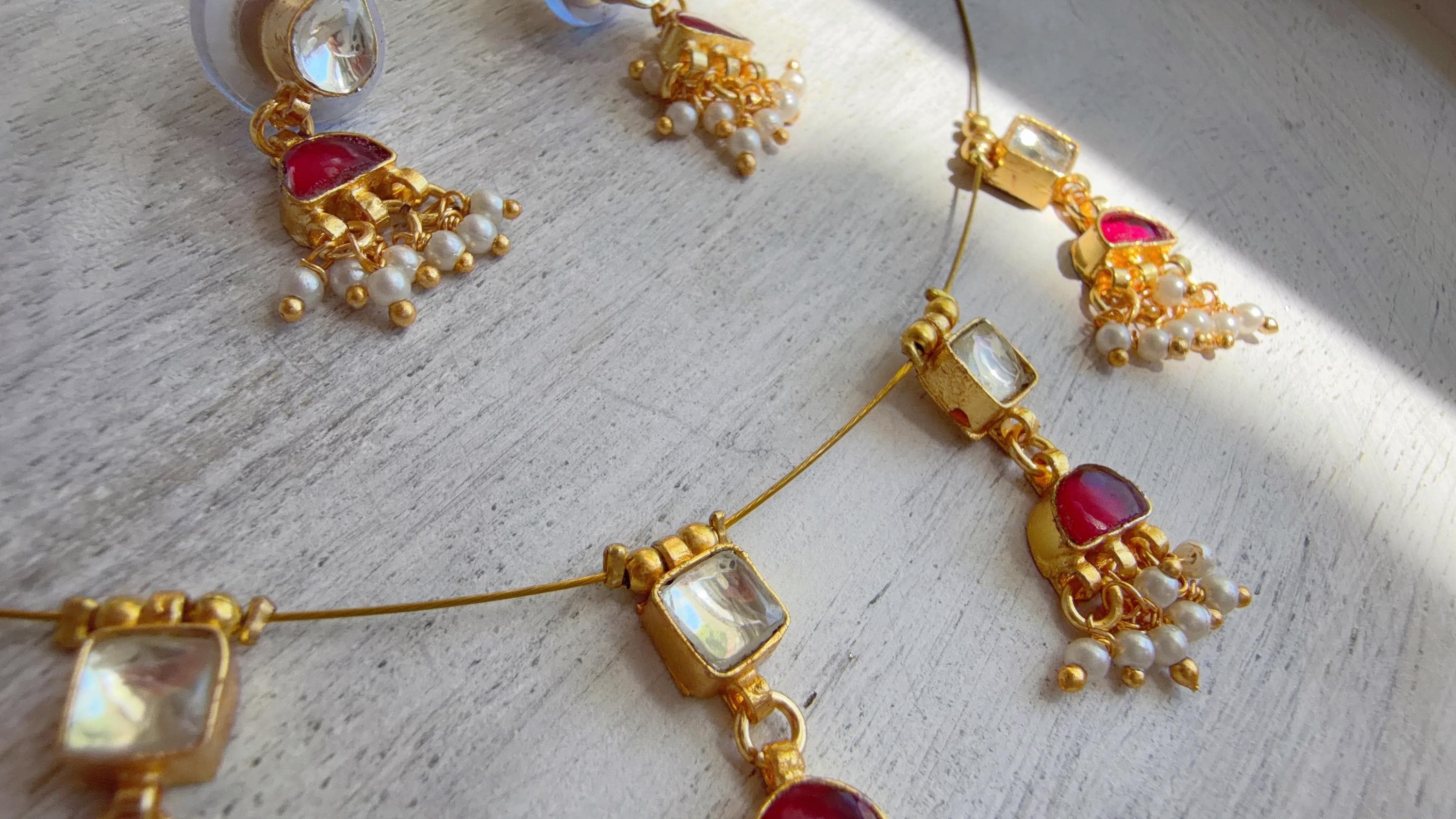 Pachi Kundan Invisible Jewelry Set | Elephant Kundan Jadau Invisible Necklace | Simple Drop Choker