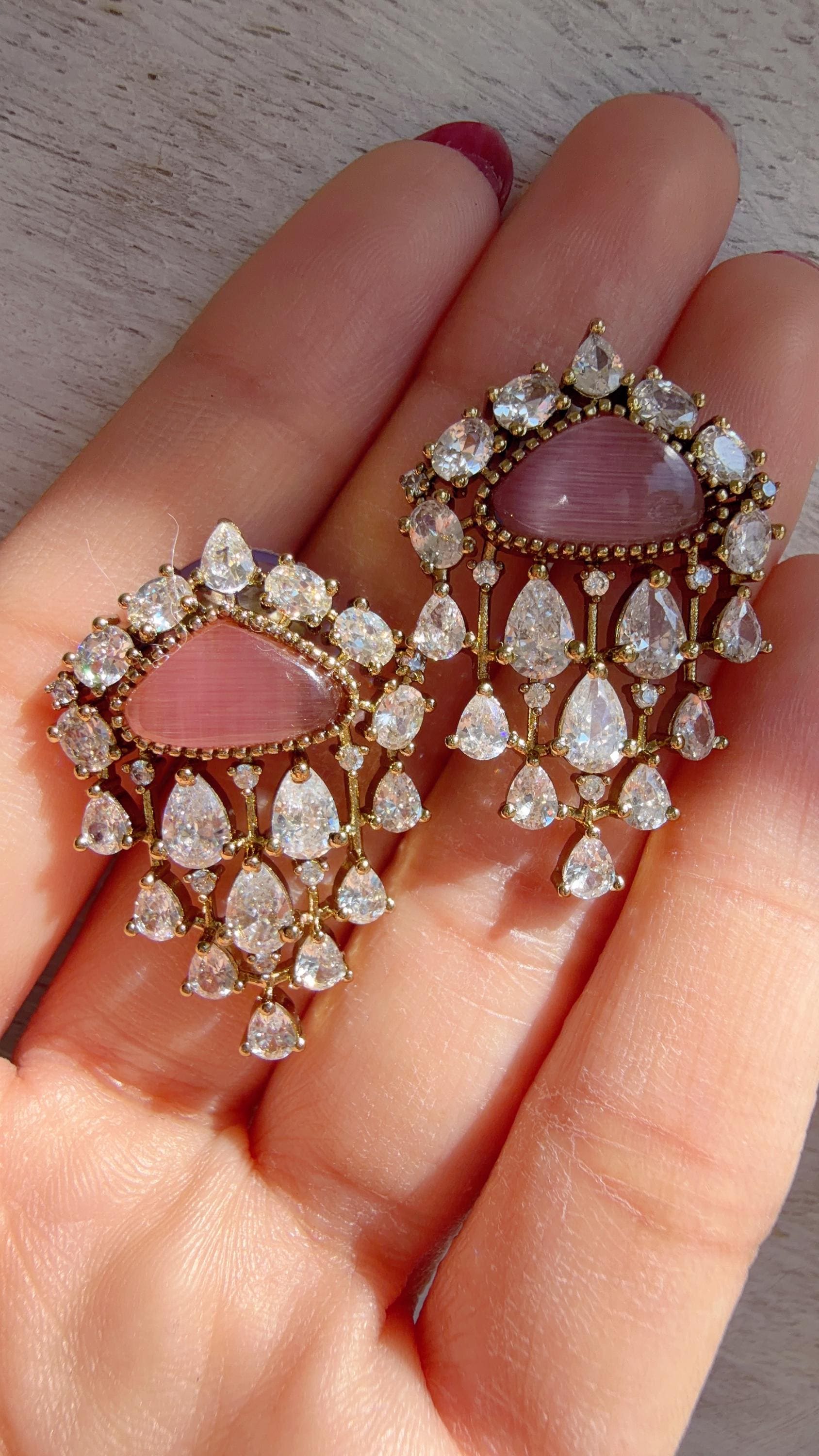 Chandelier Diamond purple Studs/Moissanite Kundan Studs /Indian Jewelry /Statement Stud Earring/