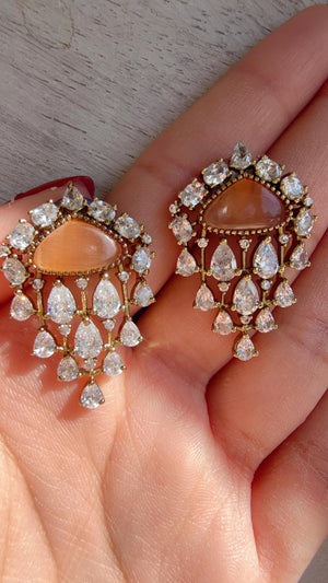 Chandelier Diamond Peach Studs/Moissanite Kundan Studs /Indian Jewelry /Statement Stud Earring/
