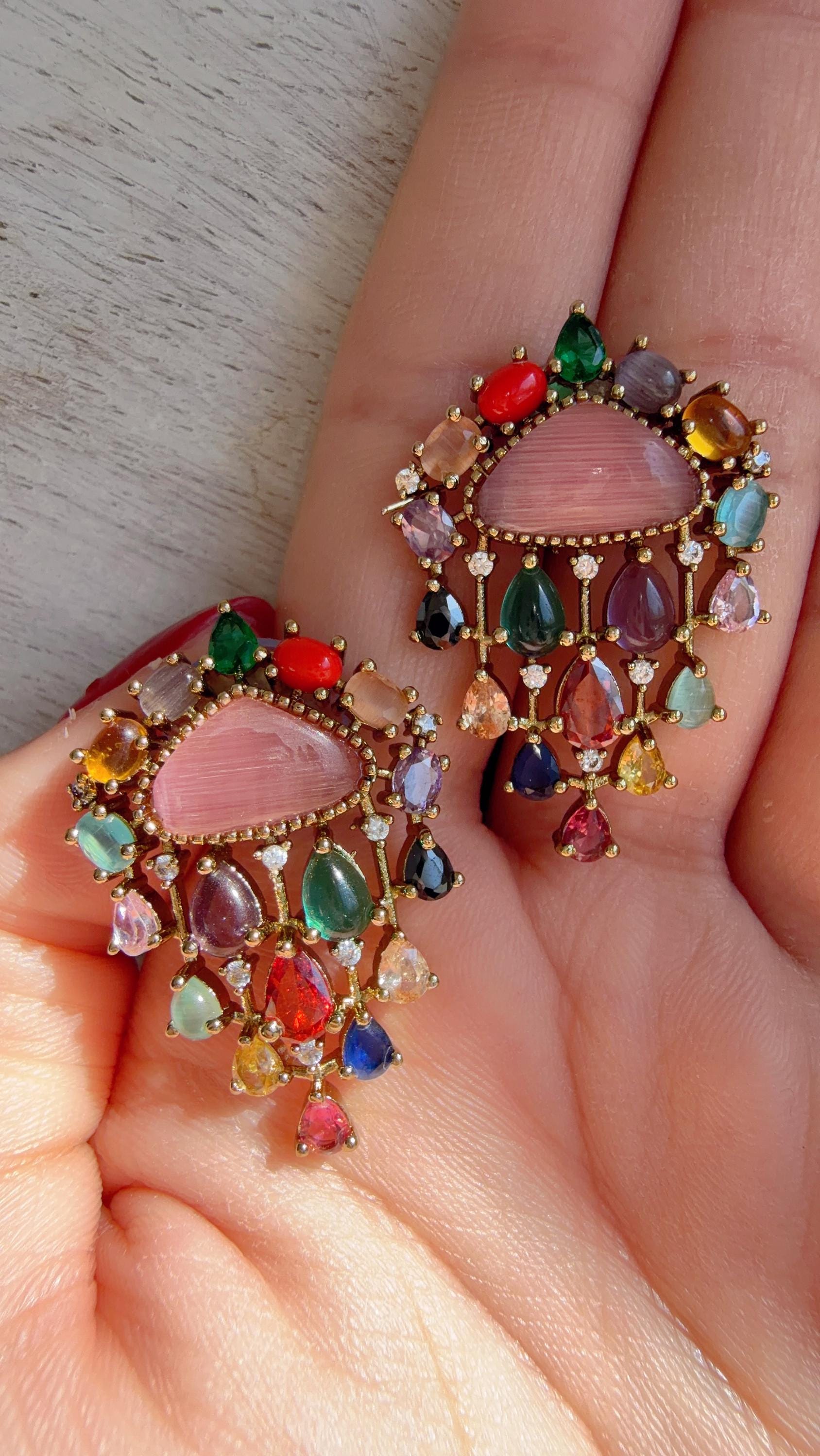 Chandelier Diamond Multi Studs/Saanvi doublet Earrings/Moissanite Kundan Studs /Indian Jewelry /Statement Stud Earring/