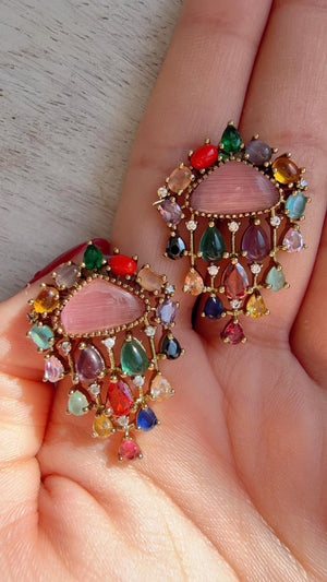 Chandelier Diamond Multi Studs/Saanvi doublet Earrings/Moissanite Kundan Studs /Indian Jewelry /Statement Stud Earring/