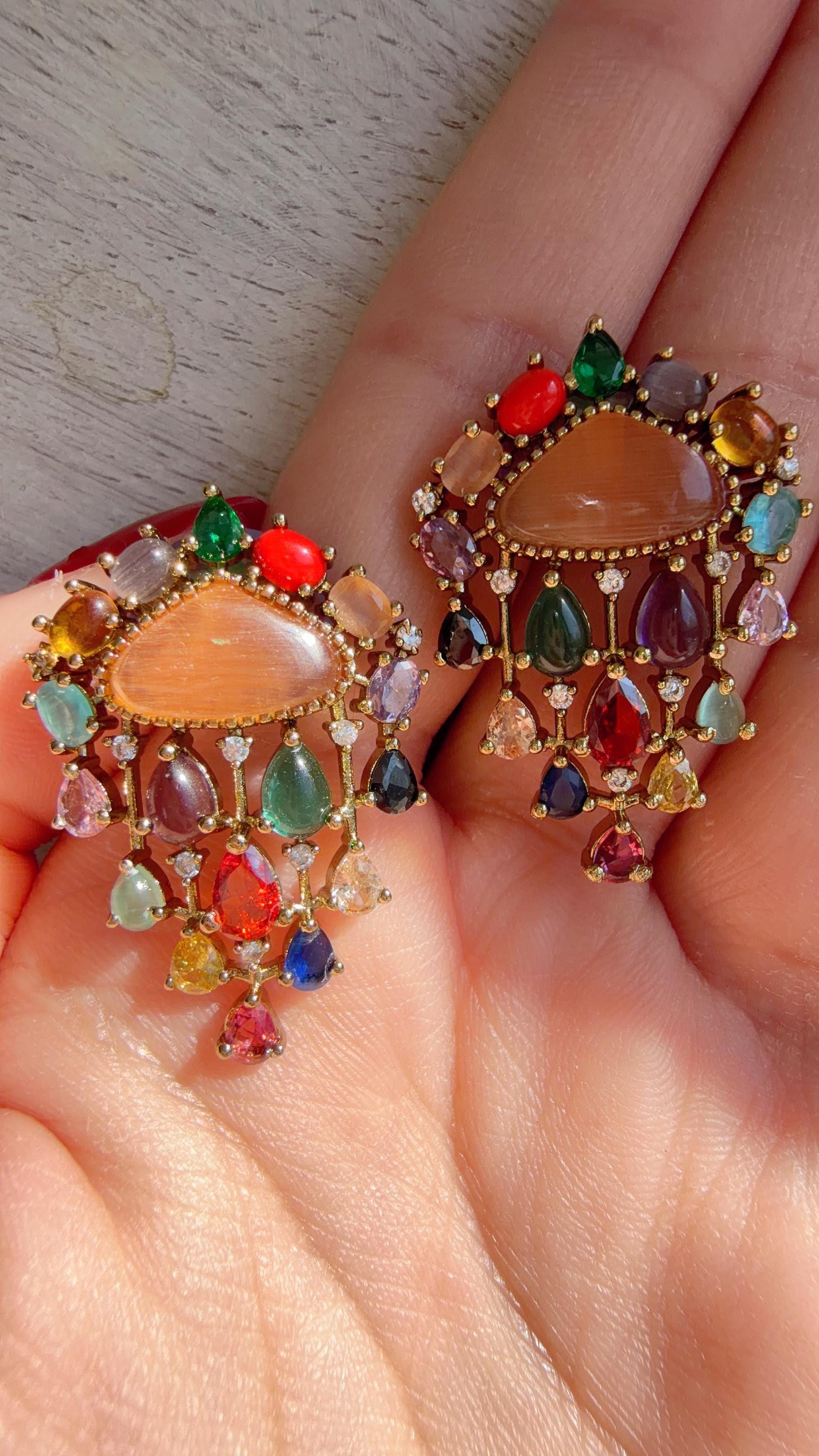 Chandelier Diamond Multi Studs/Moissanite Kundan Studs /Indian Jewelry /Statement Stud Earring/