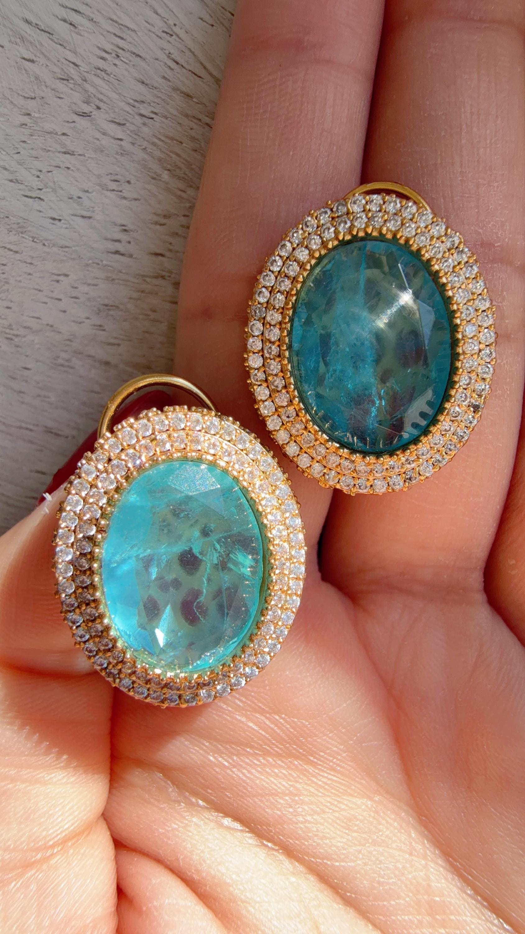 Firoza Precious Doublet Stud Earrings | Moissanite Diamond Kundan Statement Studs - Aditi