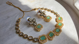 Polki Kundan Mint Necklace Set with Earrings | Indian Bridal Wedding Necklace | Traditional Polki Necklace - Mehak