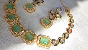 Polki Kundan Mint Necklace Set with Earrings | Indian Bridal Wedding Necklace | Traditional Polki Necklace - Mehak