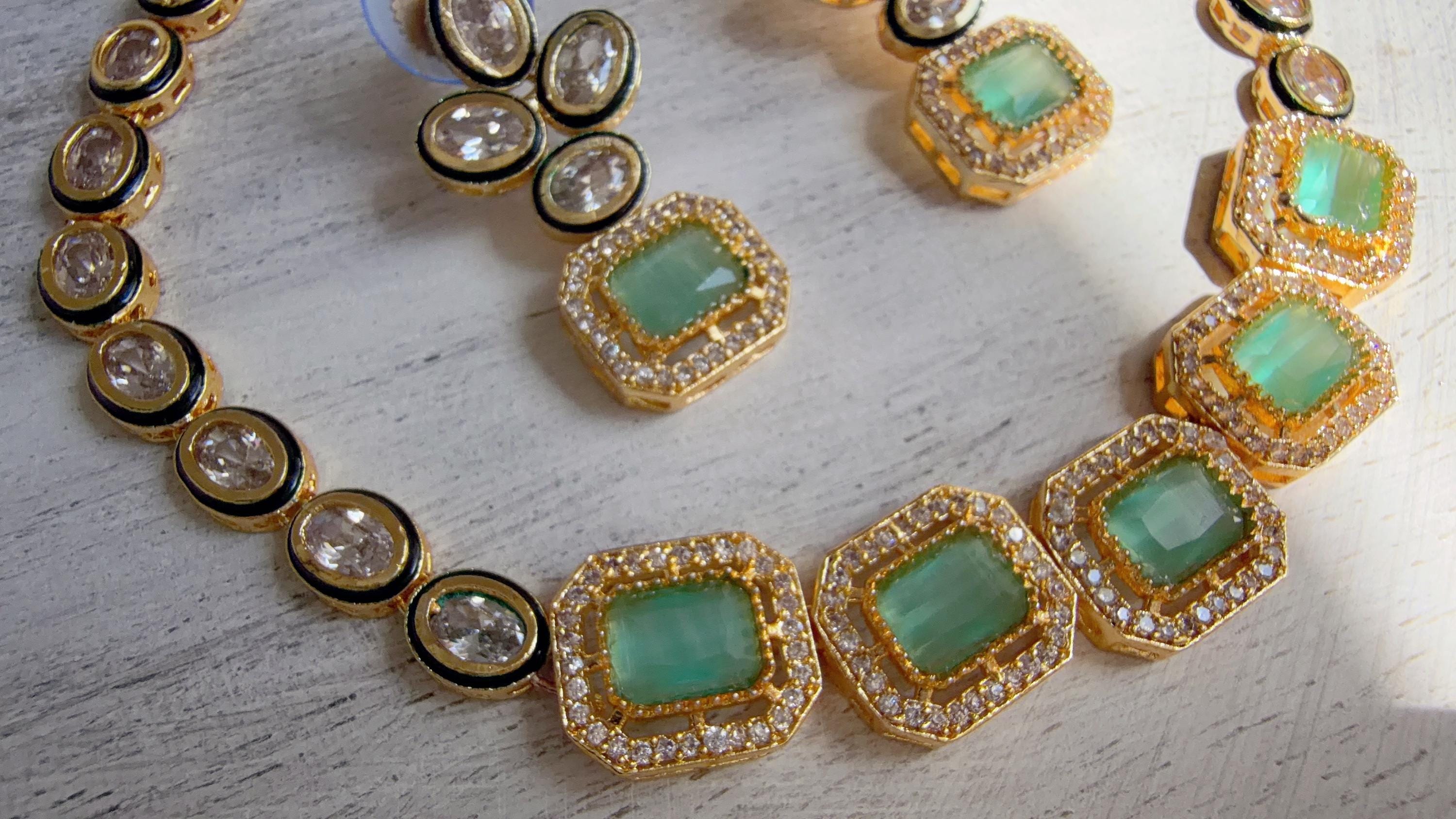 Polki Kundan Mint Necklace Set with Earrings | Indian Bridal Wedding Necklace | Traditional Polki Necklace - Mehak