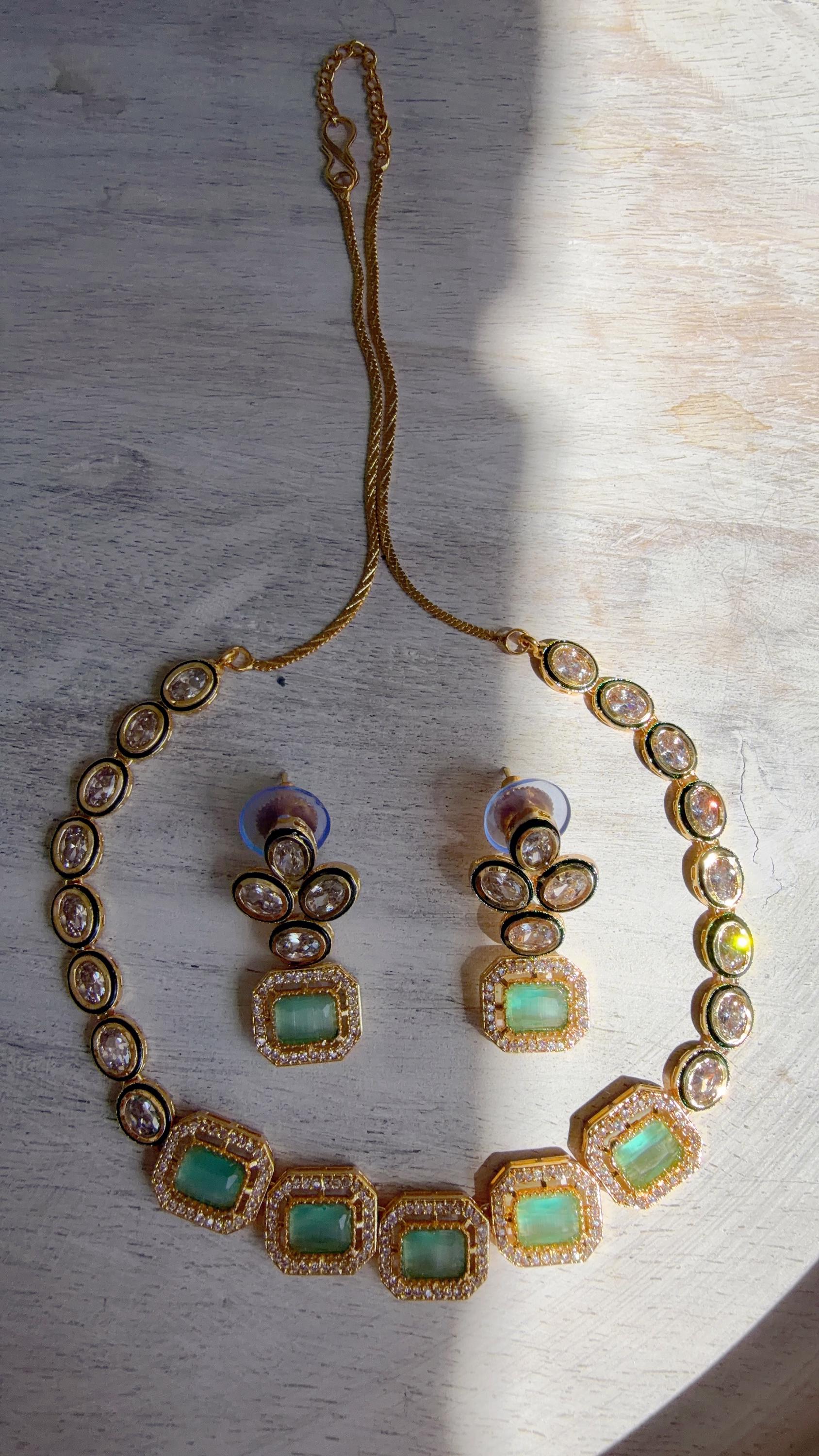 Polki Kundan Mint Necklace Set with Earrings | Indian Bridal Wedding Necklace | Traditional Polki Necklace - Mehak