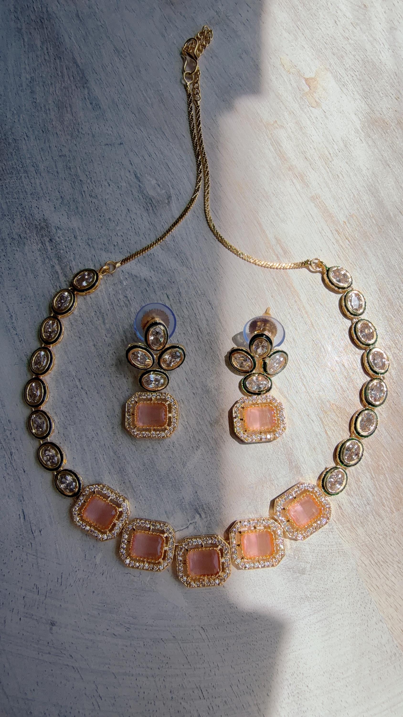 Polki Kundan Pink Necklace Set with Earrings | Indian Bridal Wedding Necklace | Traditional Polki Necklace - Mehak