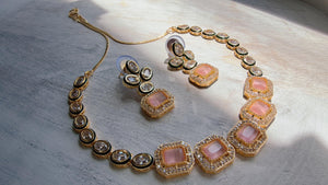 Polki Kundan Pink Necklace Set with Earrings | Indian Bridal Wedding Necklace | Traditional Polki Necklace - Mehak
