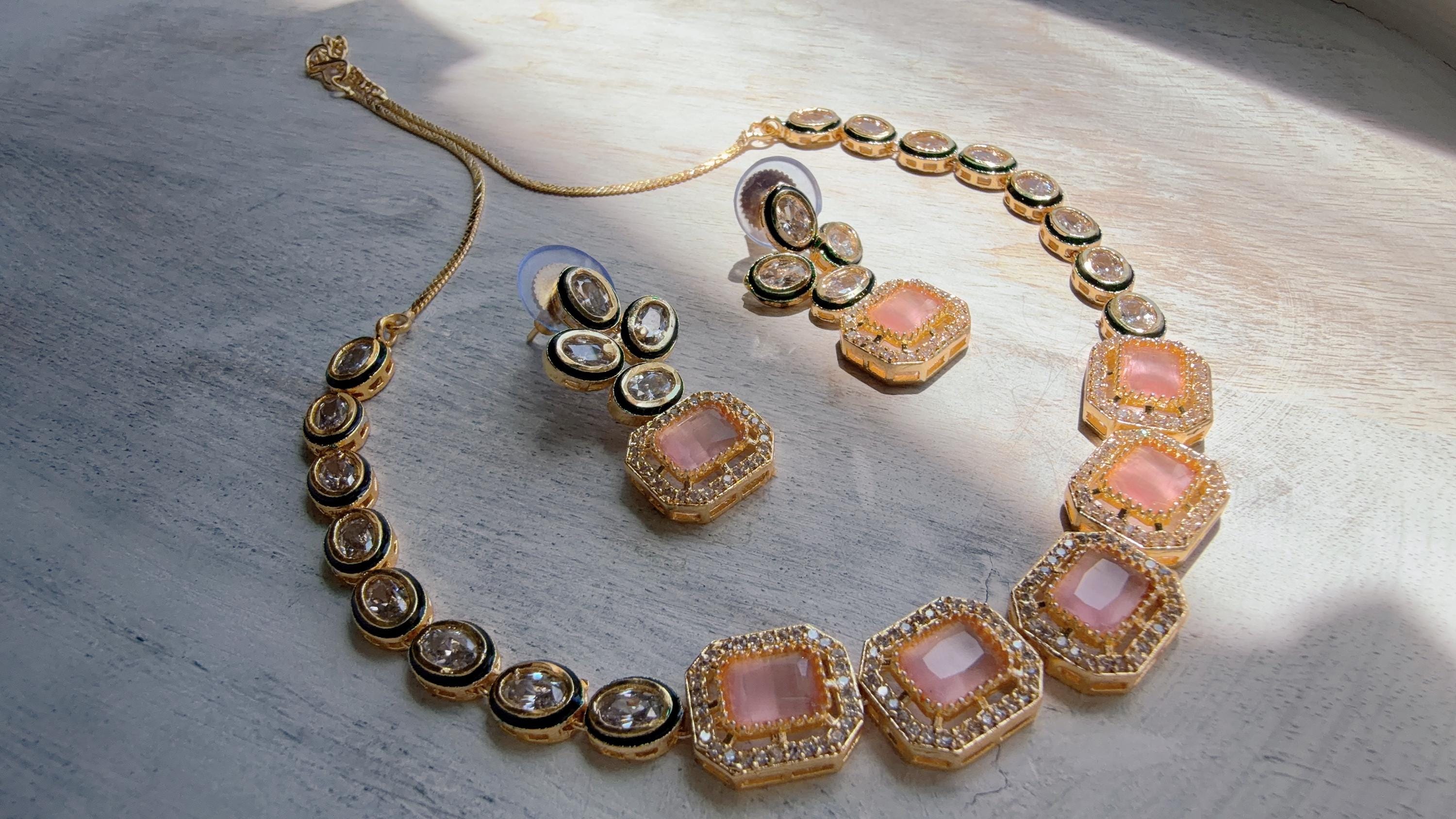 Polki Kundan Pink Necklace Set with Earrings | Indian Bridal Wedding Necklace | Traditional Polki Necklace - Mehak