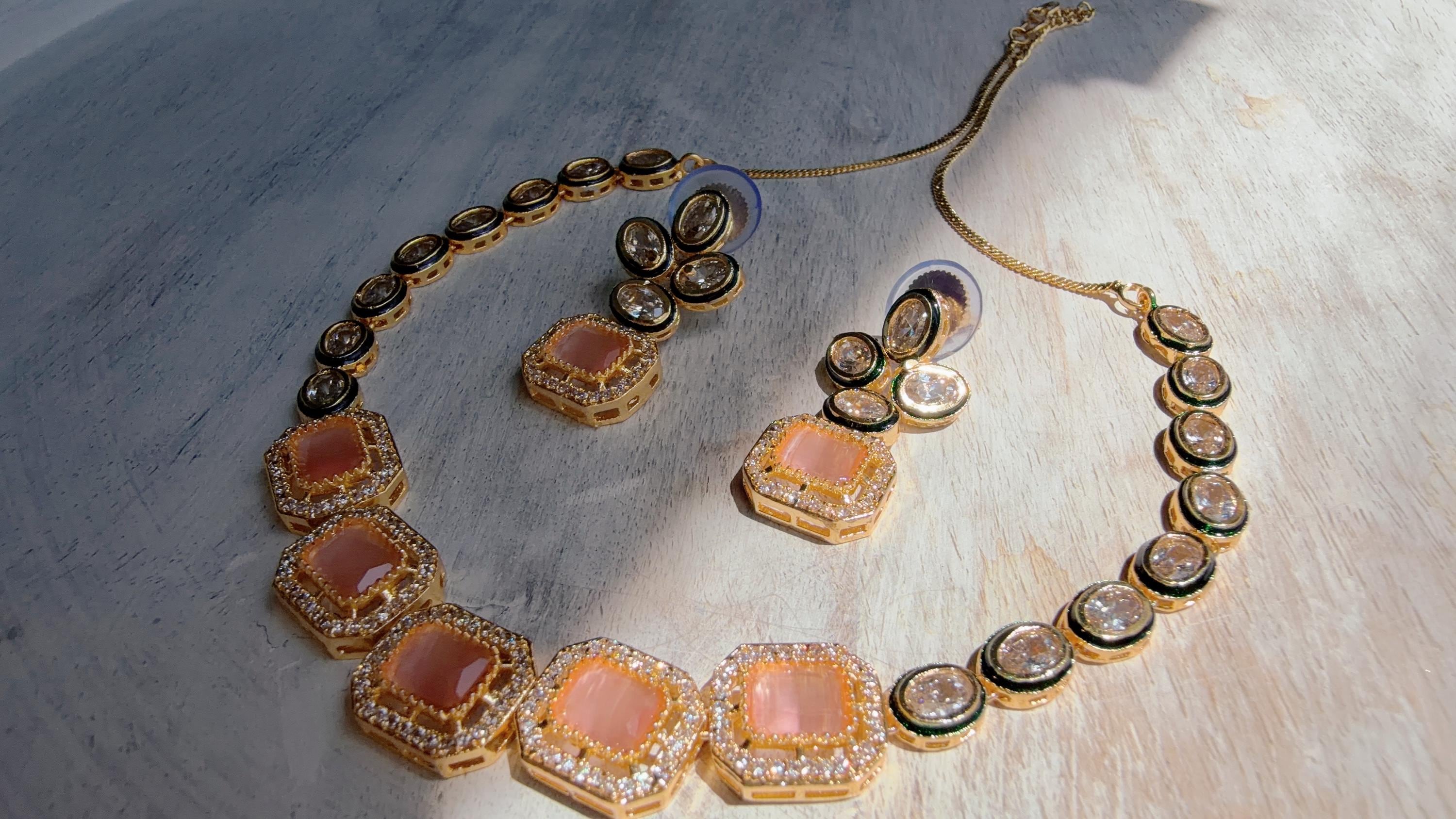 Polki Kundan Pink Necklace Set with Earrings | Indian Bridal Wedding Necklace | Traditional Polki Necklace - Mehak