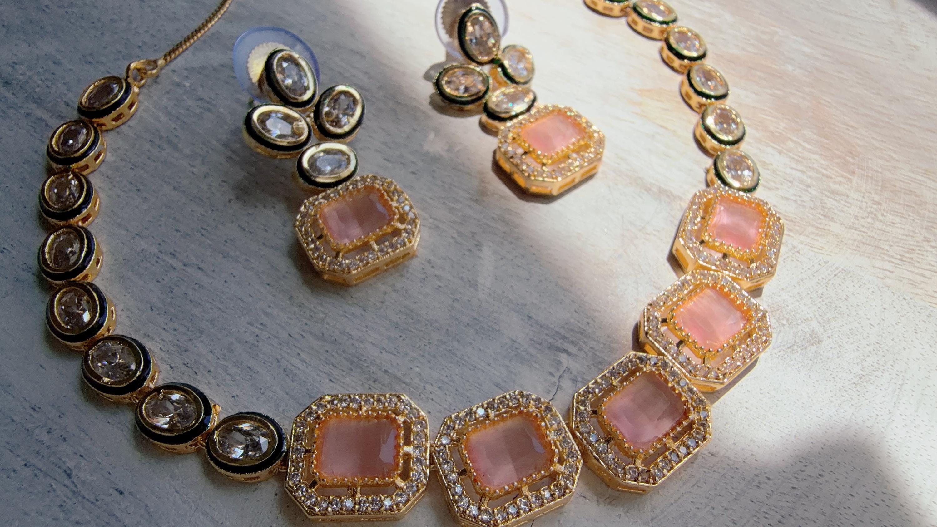 Polki Kundan Pink Necklace Set with Earrings | Indian Bridal Wedding Necklace | Traditional Polki Necklace - Mehak