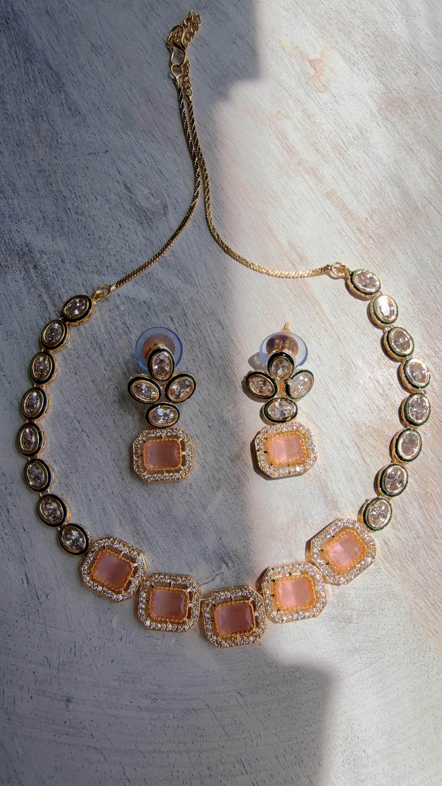 Polki Kundan Pink Necklace Set with Earrings | Indian Bridal Wedding Necklace | Traditional Polki Necklace - Mehak