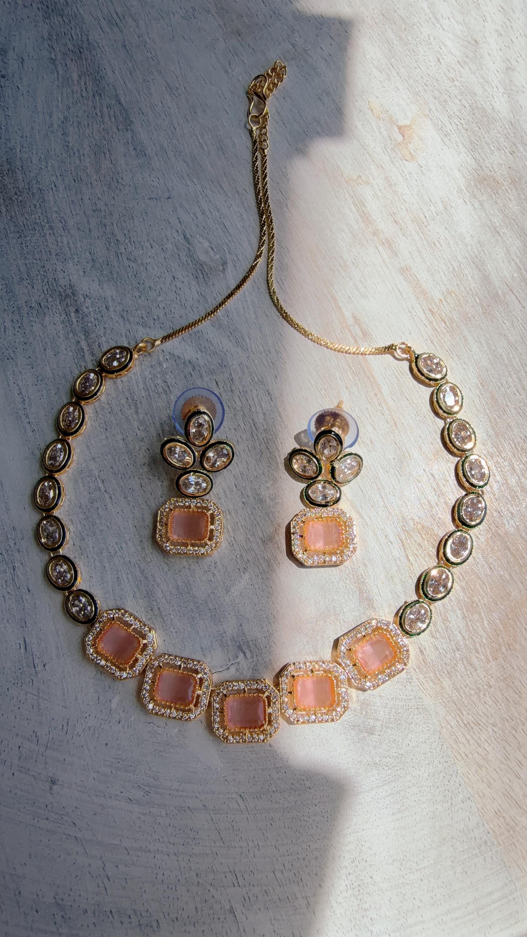Polki Kundan Pink Necklace Set with Earrings | Indian Bridal Wedding Necklace | Traditional Polki Necklace - Mehak